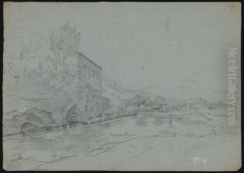 Italian Landscape With a River Oil Painting by Wilhelm Marstrand