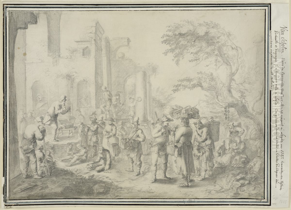 Marknadsscen Oil Painting by Constantijn a Renesse