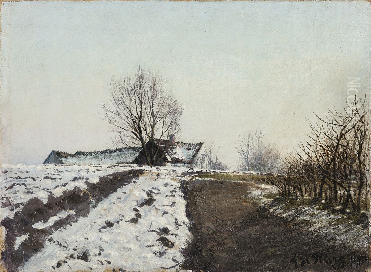 Klar vinterdag henad aften. Baldersbronde Oil Painting by Laurits Andersen Ring