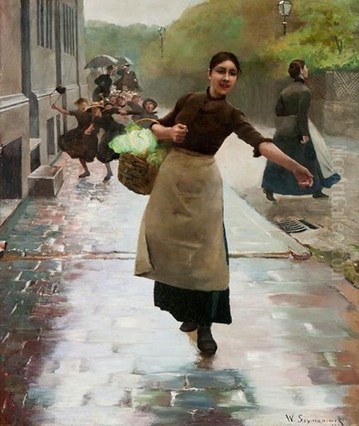 Dziewczyna z zakupami Oil Painting by Waclaw Szymanowski