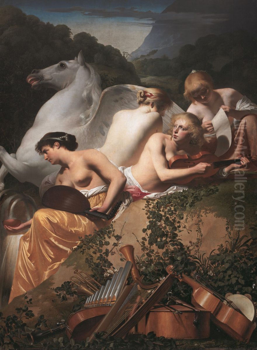 Four Muses and Pegasus Oil Painting by Caesar Van Everdingen