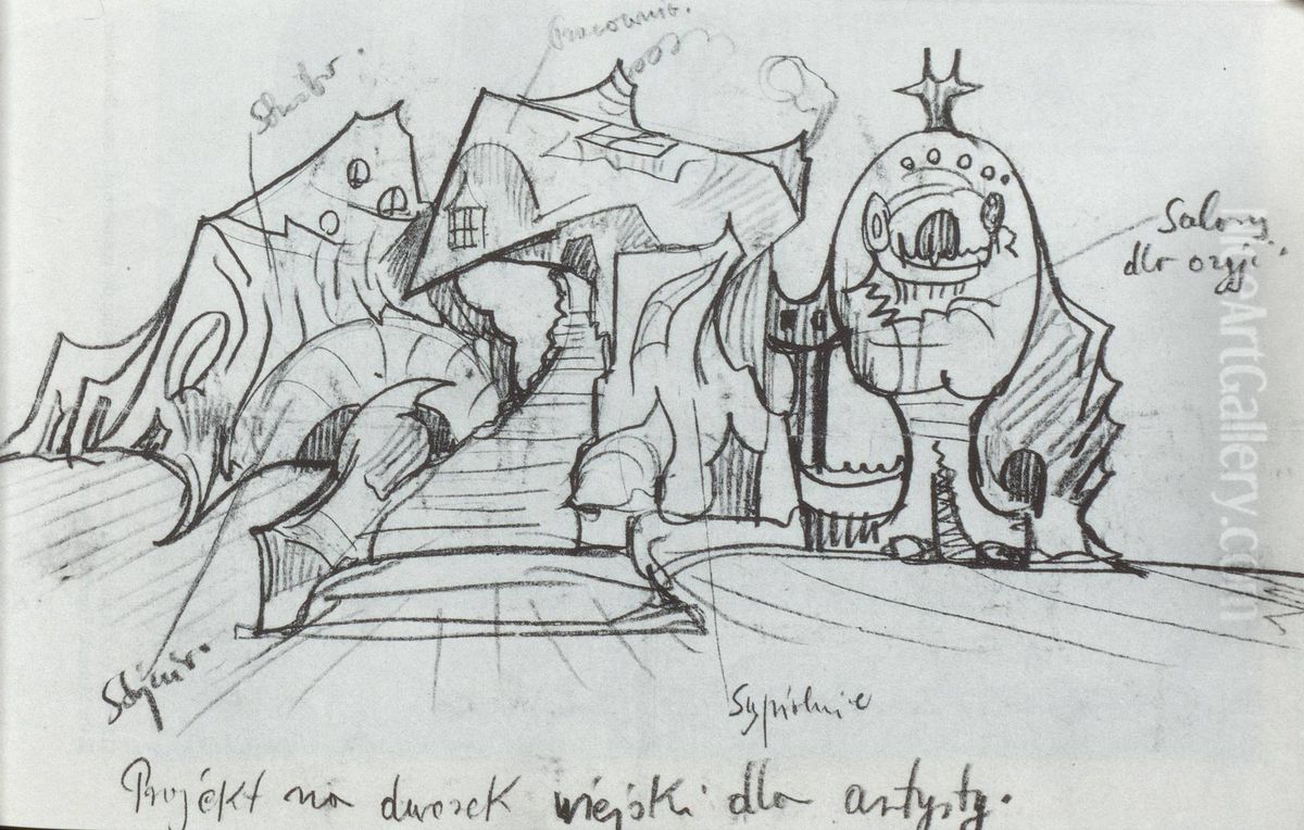 Projekt na dworek wiejski dla artysty Oil Painting by Stanislaw Ignacy Witkiewicz (Witkacy)