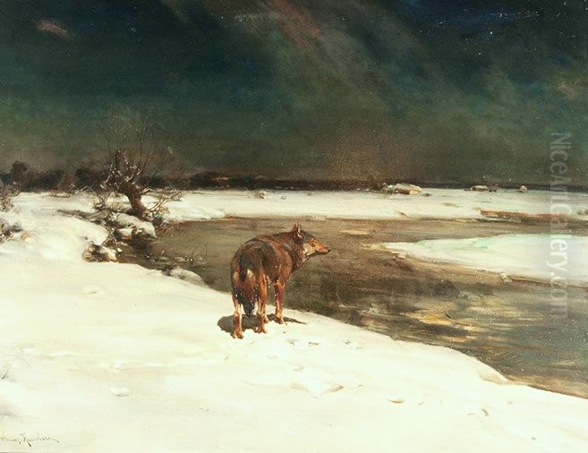 The lonely wolf. Oil Painting by Alfred Wierusz-Kowalski