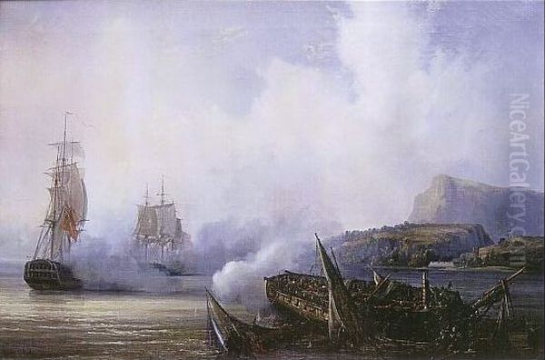Destruction of thePreneuse Oil Painting by Auguste Etienne Francois Mayer