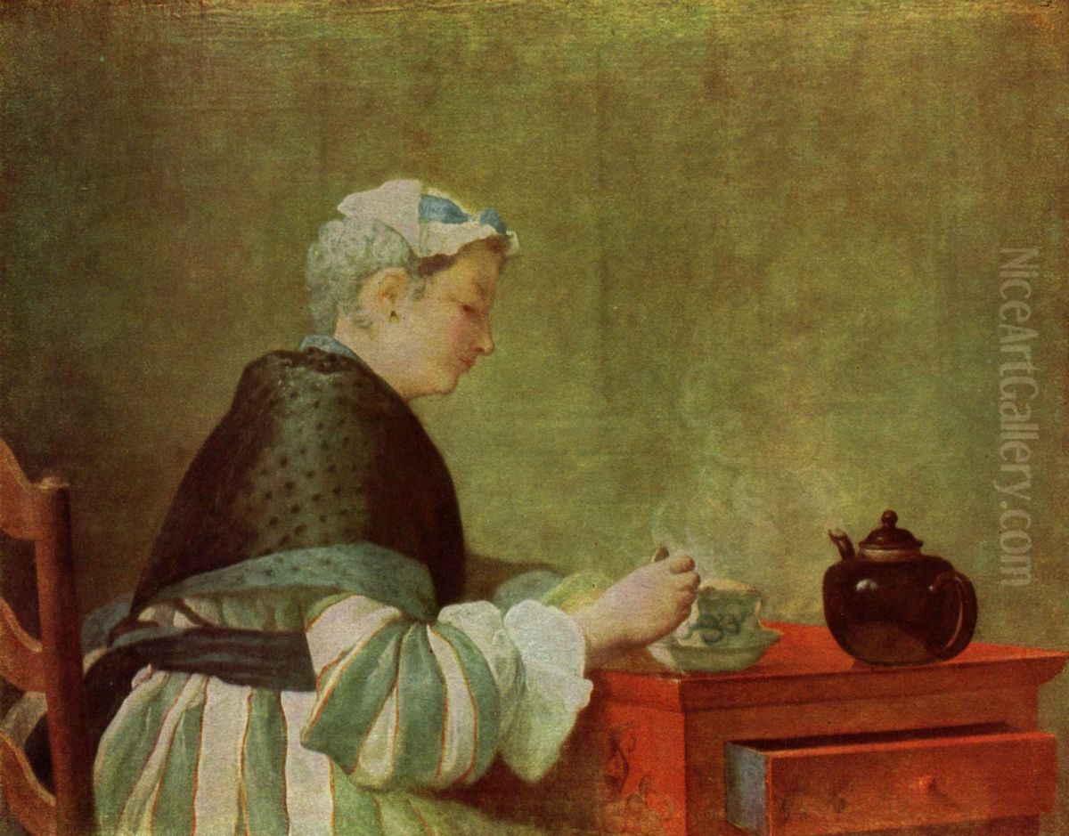 Die Teetrinkerin Oil Painting by Jean-Baptiste-Simeon Chardin