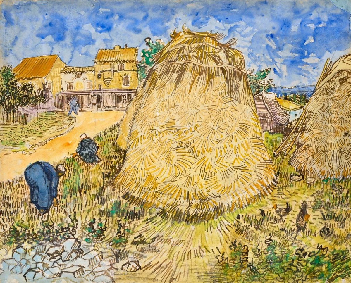Haystacks near a Farm Oil Painting by Vincent Van Gogh