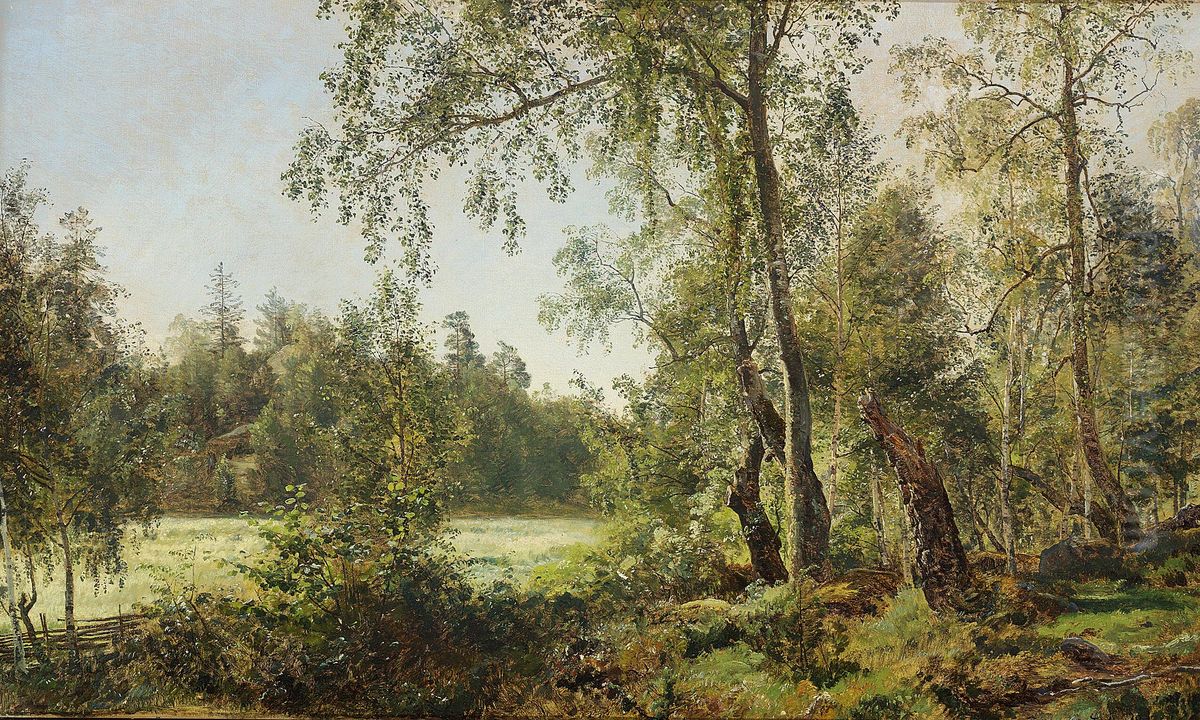 Traeer i udkanten af skoven. Oil Painting by Janus Andreas Bartholin La Cour