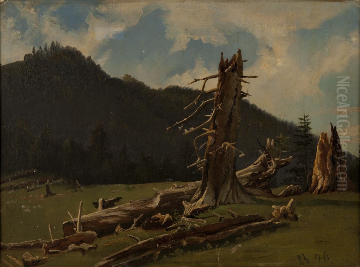 Landskap med dode traer Oil Painting by Knud Baade