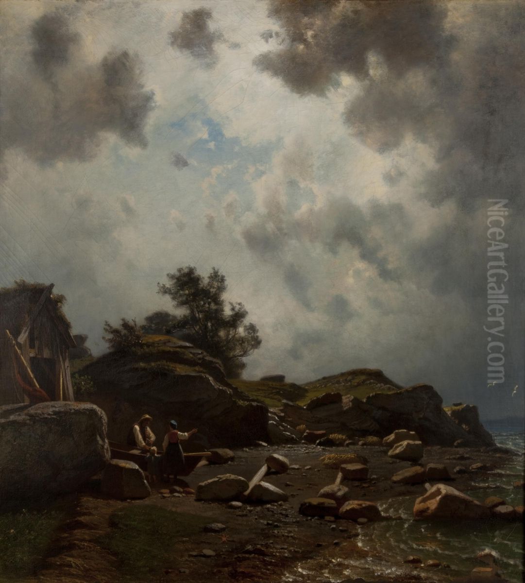 Strandparti Oil Painting by Knud Baade