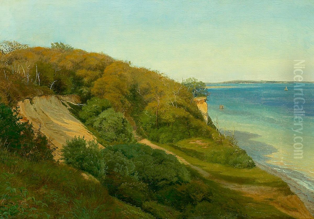 Hills at Moesgard beach in the late summer. Oil Painting by Janus Andreas Bartholin La Cour