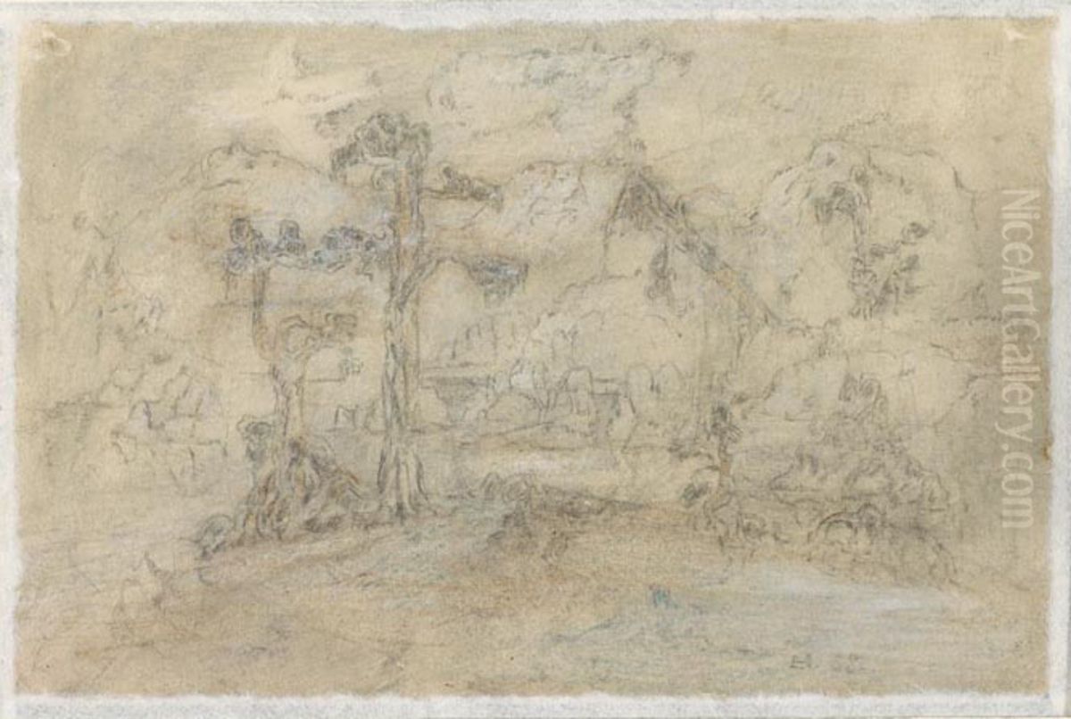 Landskapsstudie Oil Painting by Lars Hertervig