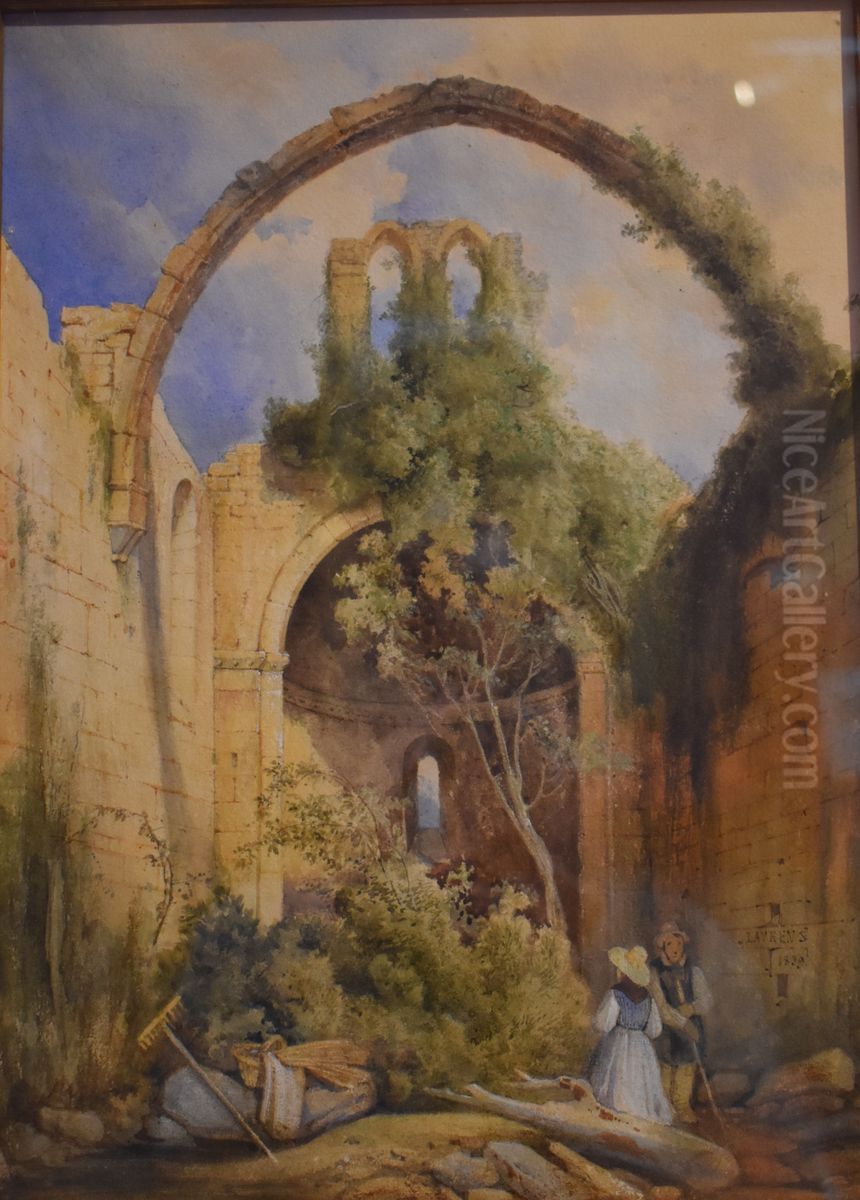 Ruines d'un vieux cloitre Oil Painting by Jean-Joseph Bonaventure Laurens