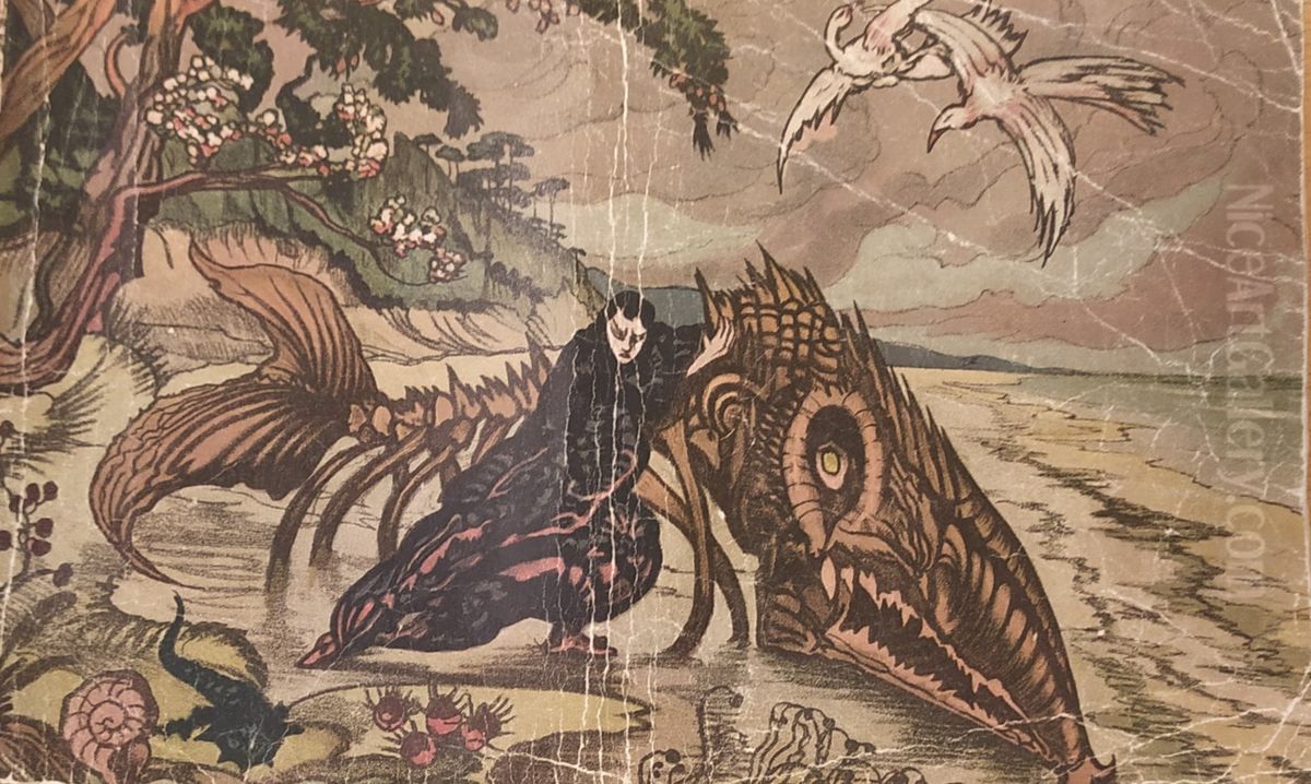 Bajeczna opowiesc o krolewiczu La-Fi-Czaniu , o zolnierzu Soju i o dziewczynce Kio Oil Painting by Stanislaw Ignacy Witkiewicz (Witkacy)