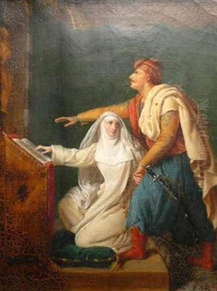 La chretienne Mathilde obtenant la conversion de Malek-Adhel en repondant a son amour Oil Painting by Eugenie Servieres