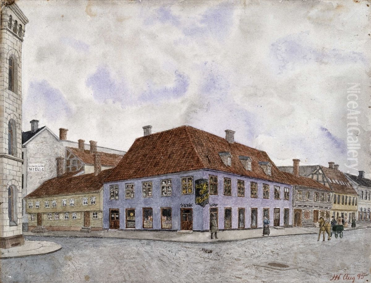 Hjornet Kirkegt. - Prinsensgt. Oil Painting by Henrik Laurentius Helliesen