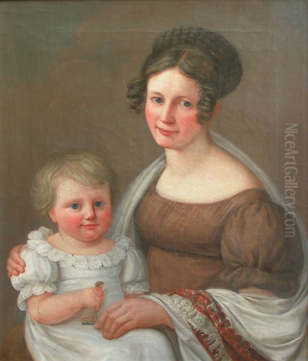Die Ehefrau des Grossherzoglichen-Sachsischen KanzlersGustav Wittich, Anna Maria Wittich, geb. Gau (1789-1842), nebst ihrem Tochterchen Mathilde um 1818. Oil Painting by unknown