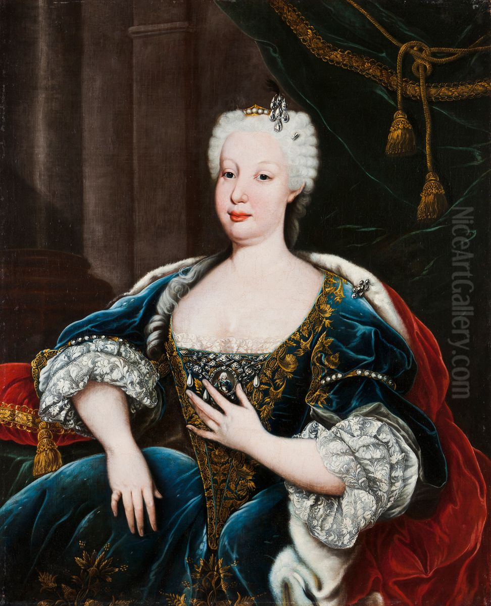 Portrait ofBarbara of Portugal, Queen of Spain(1711-1758),Queen Consort of Spain. Oil Painting by Louis-Michel Van Loo