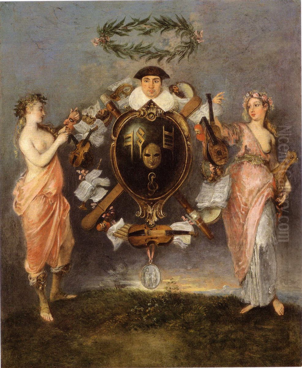 The Alliance of Music and Comedy Oil Painting by Jean-Antoine Watteau
