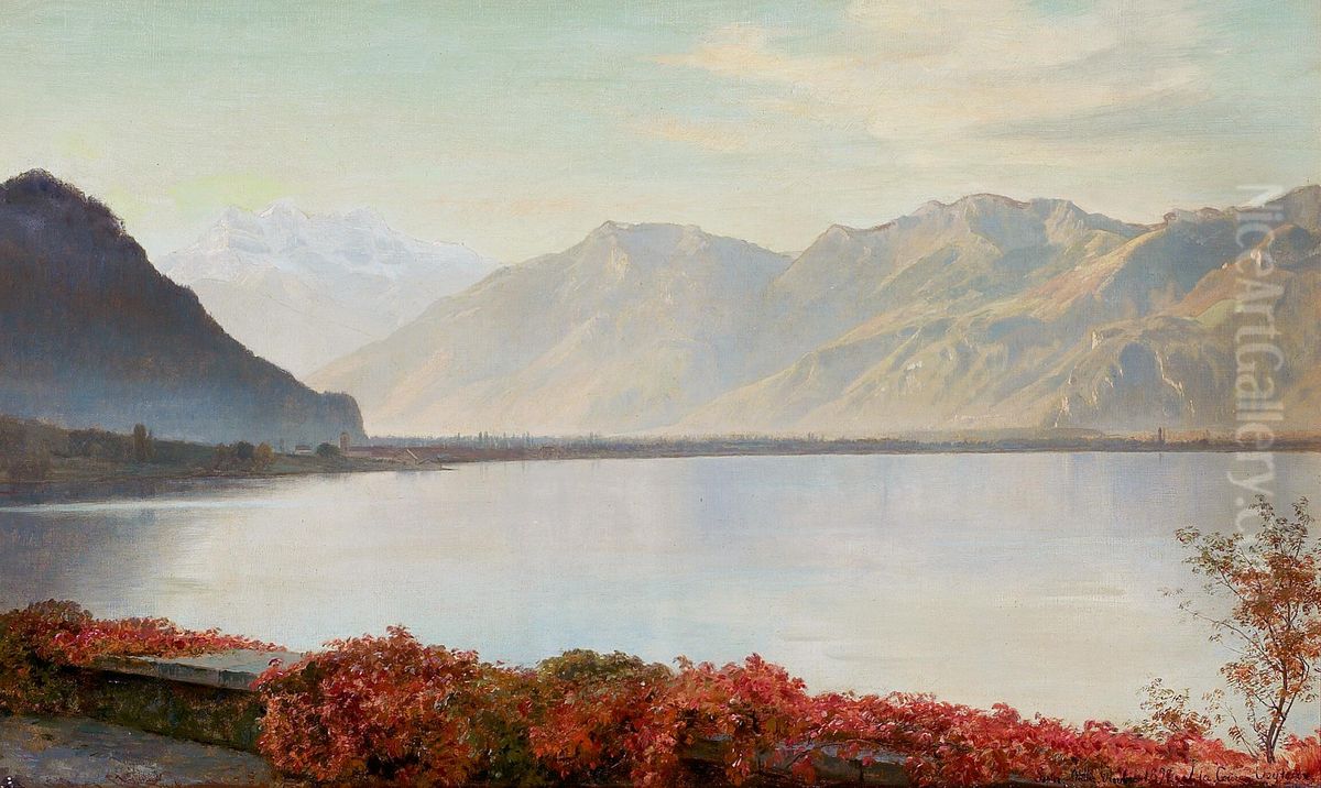 Genfersoen ved Veytaux. Oil Painting by Janus Andreas Bartholin La Cour