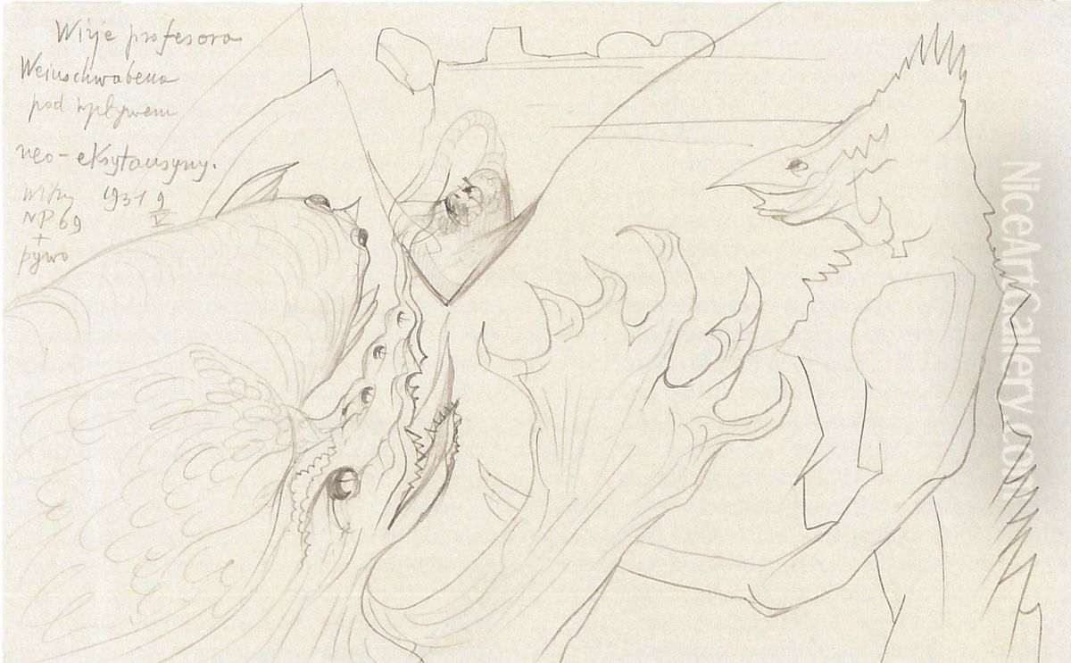 Vision of Professor Weinschwaben Oil Painting by Stanislaw Ignacy Witkiewicz (Witkacy)