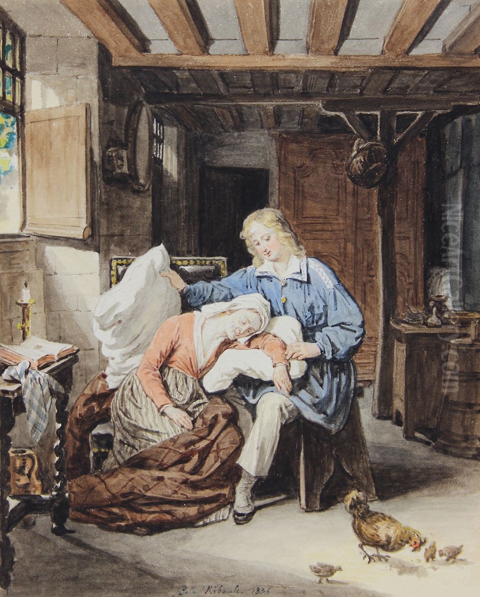 The Sick Mother Oil Painting by Julie Ribault