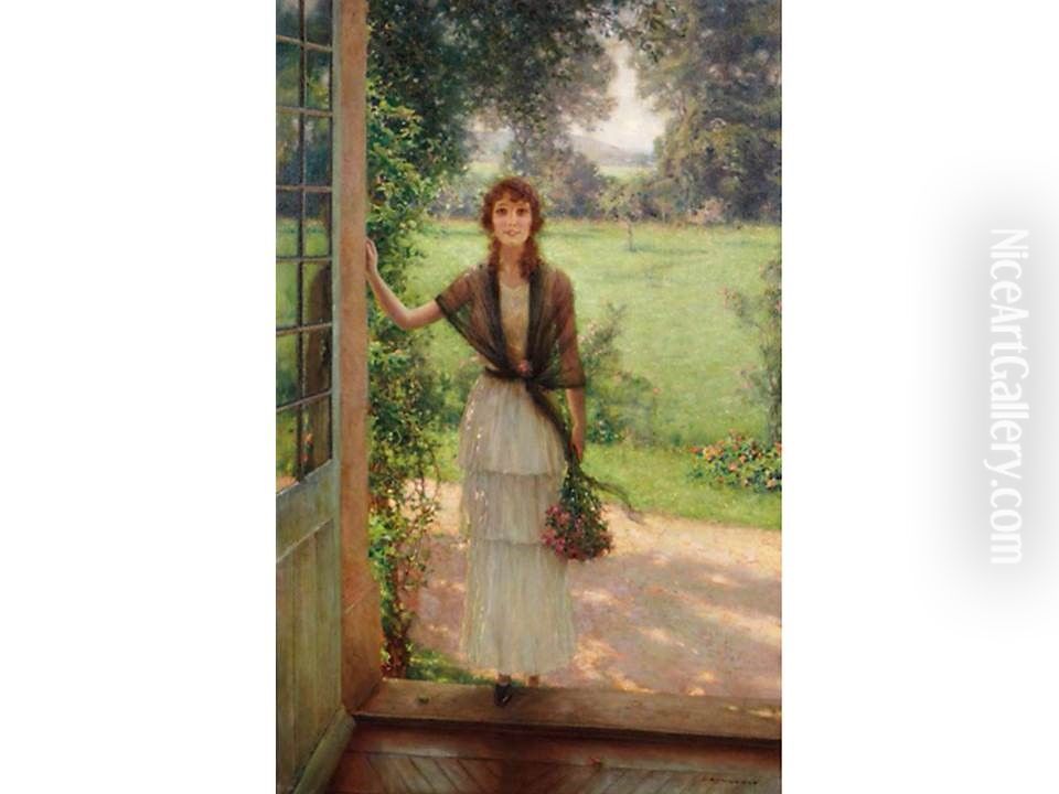 Jeune femme devant le jardin Oil Painting by Jules-Alexis Muenier