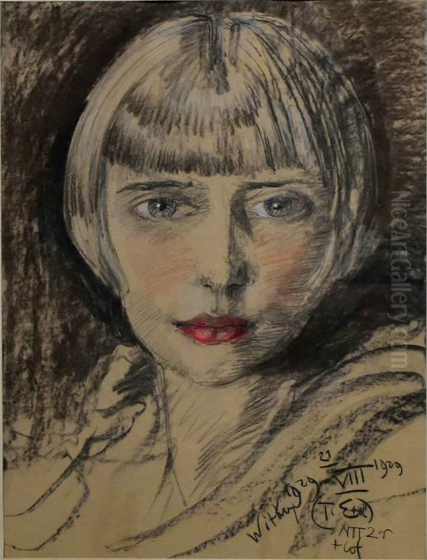 Portrait of Czeslawa Okninska-Korzeniowska Oil Painting by Stanislaw Ignacy Witkiewicz (Witkacy)