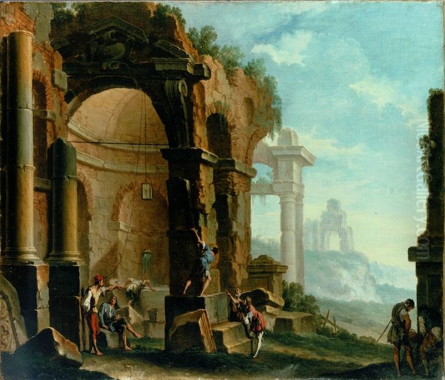 Antique ruins with figures Oil Painting by Clemente Spera