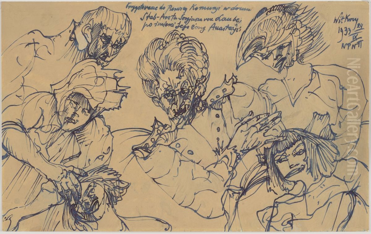 Preparation for the First Communion at the house of Stab-Arzt Sergius von Laube, after the death of his wife Anastasia Oil Painting by Stanislaw Ignacy Witkiewicz (Witkacy)