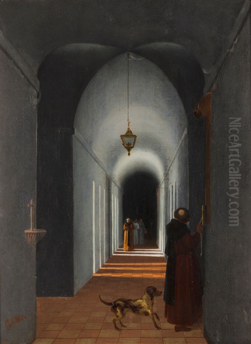 Interior of convent. Oil Painting by Joao Cristino Da Silva
