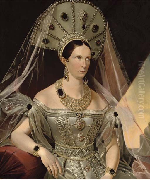 Portrait of Empress Alexandra Feodorovna, nee Princess Charlotte of Prussia (1798-1860), wife of Emperor Nicholas I Oil Painting by Franz Kruger