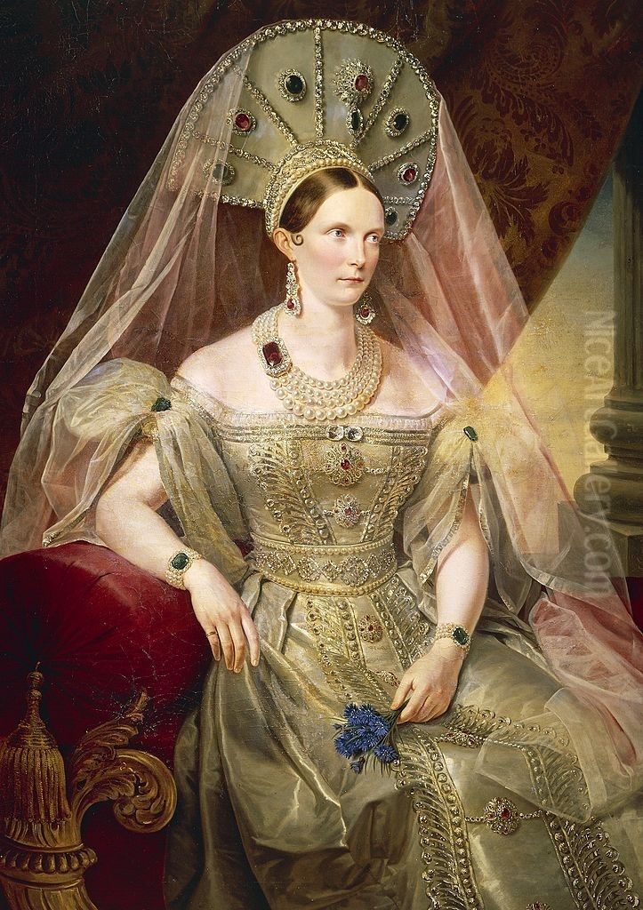 Portrait of Alexandra Feodorovna (Charlotte of Prussia) Oil Painting by Franz Kruger