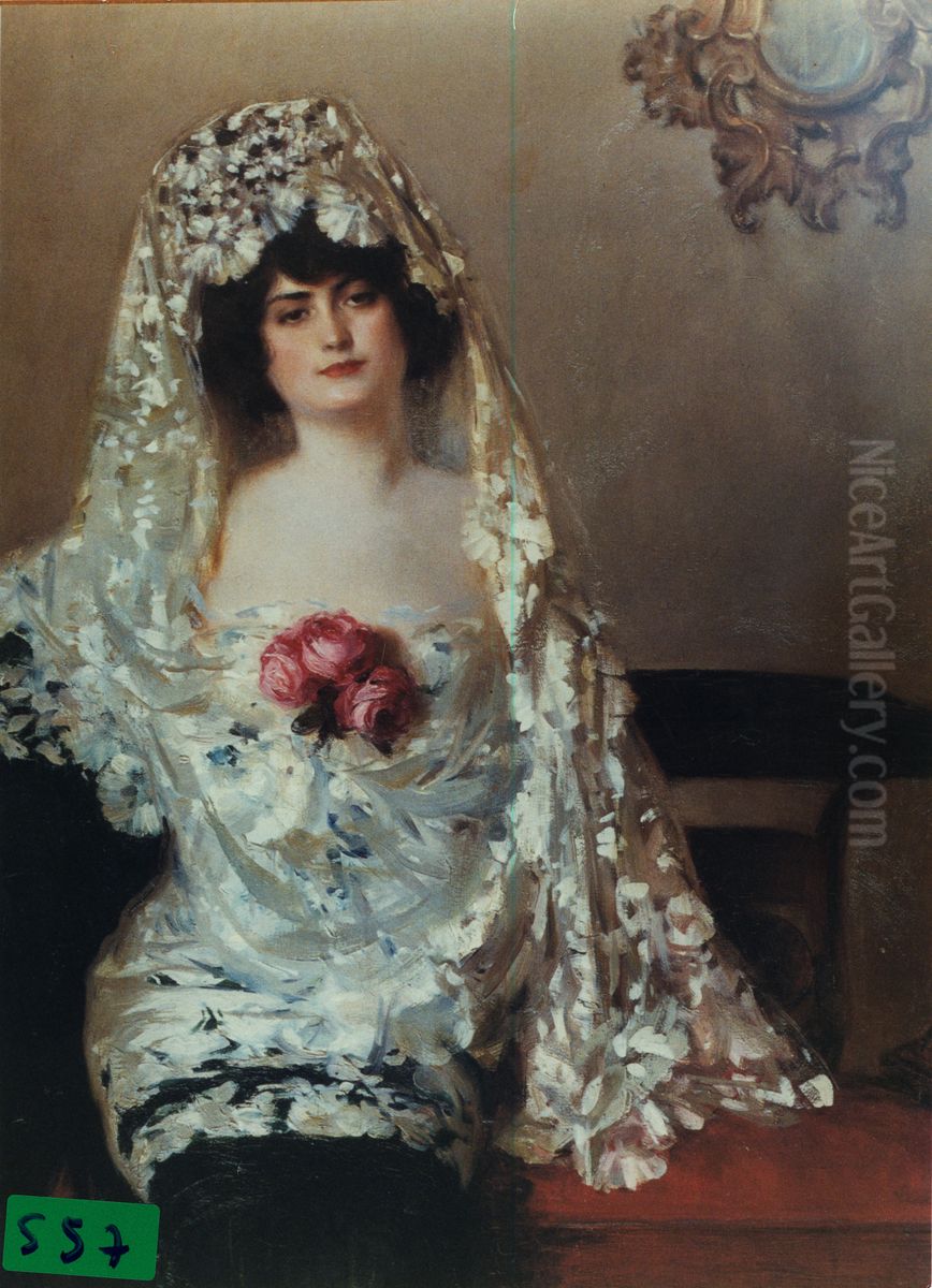 Julia amb mantellina blanca Oil Painting by Ramon Casas