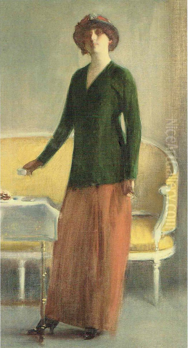 Mujer tomando una taza de chocolate Oil Painting by Ramon Casas