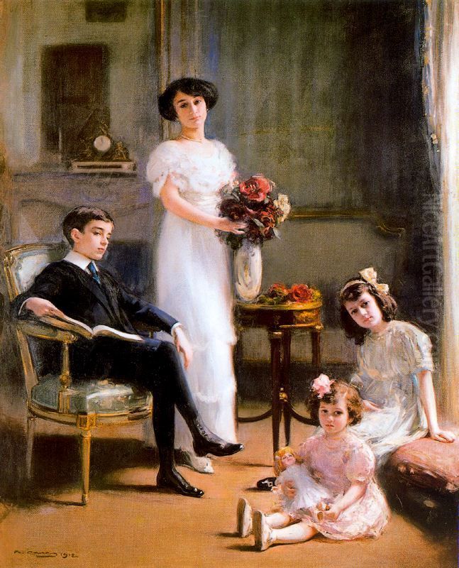 Retrato de la familia Sanchez Oil Painting by Ramon Casas