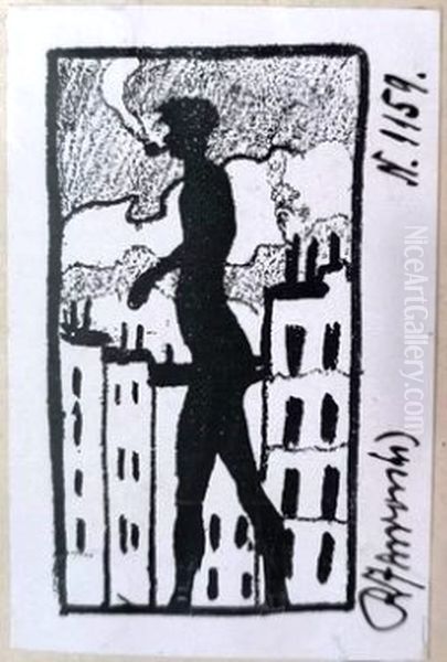 Ex libris dla Romana Jaworskiego Oil Painting by Stanislaw Ignacy Witkiewicz (Witkacy)