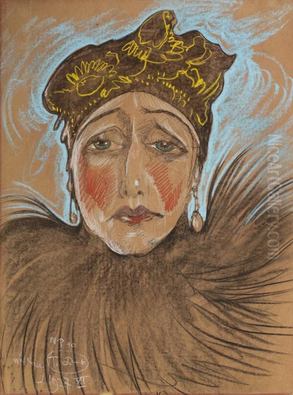 Portrait of Wladyslawa Reynelowa, with a hat Oil Painting by Stanislaw Ignacy Witkiewicz (Witkacy)