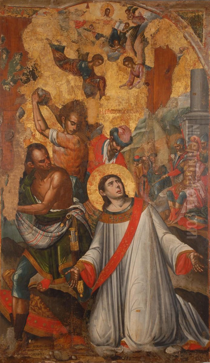 Stoning of Saint Stephen Oil Painting by Michael Damaskinos