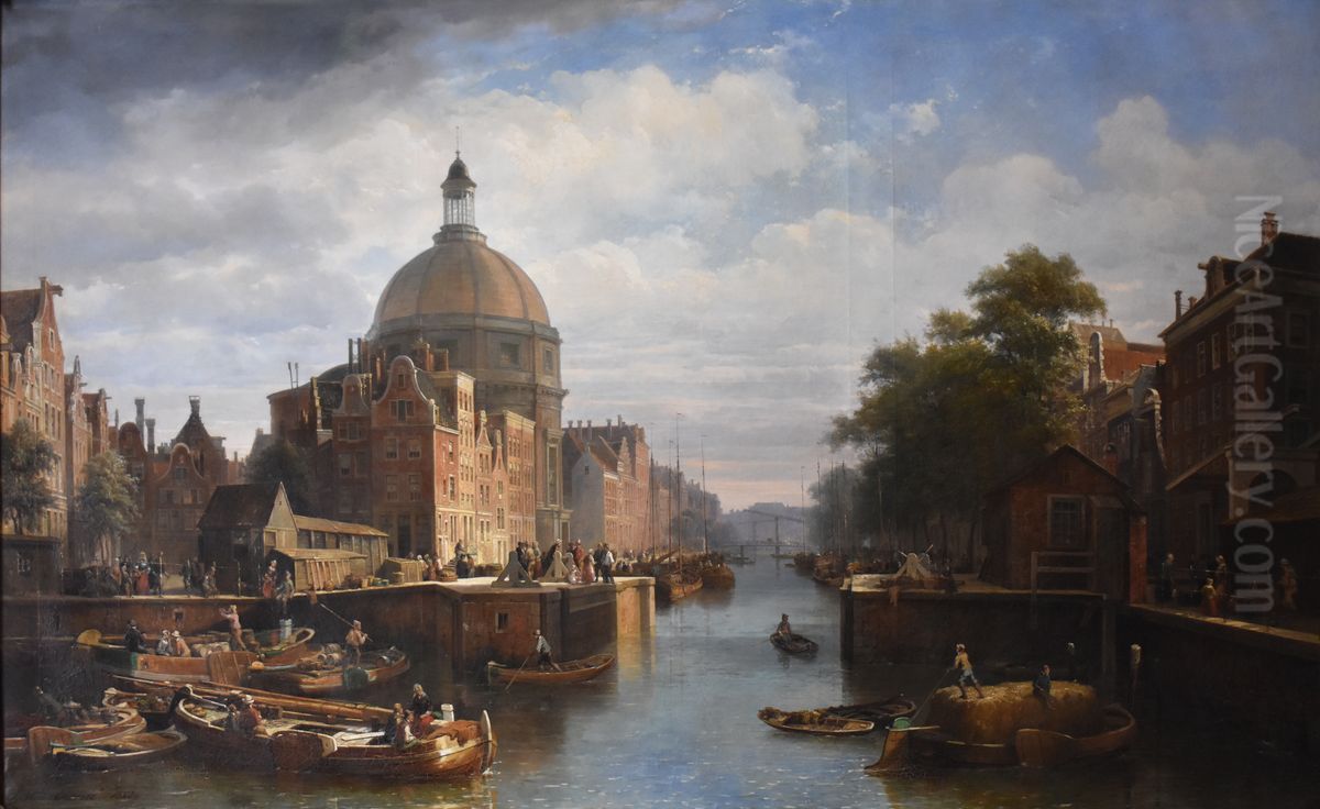 View of Amsterdam Oil Painting by Pierre-Justin Ouvrie