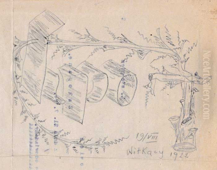 Sketch of a bookplatefor Leonard Podhorski-Okolow Oil Painting by Stanislaw Ignacy Witkiewicz (Witkacy)