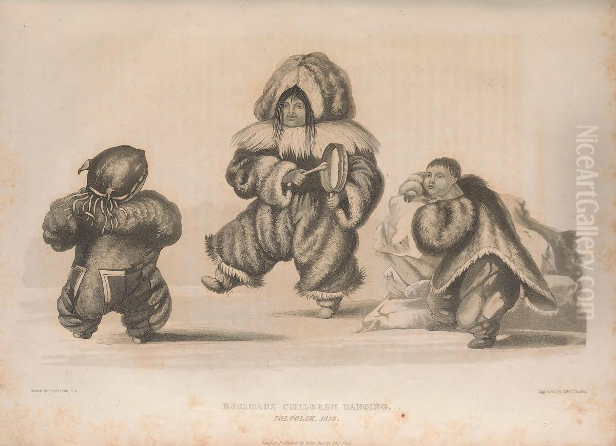 Eskimaux children dancing. Igloolik, 1823. Oil Painting by George Francis Lyon