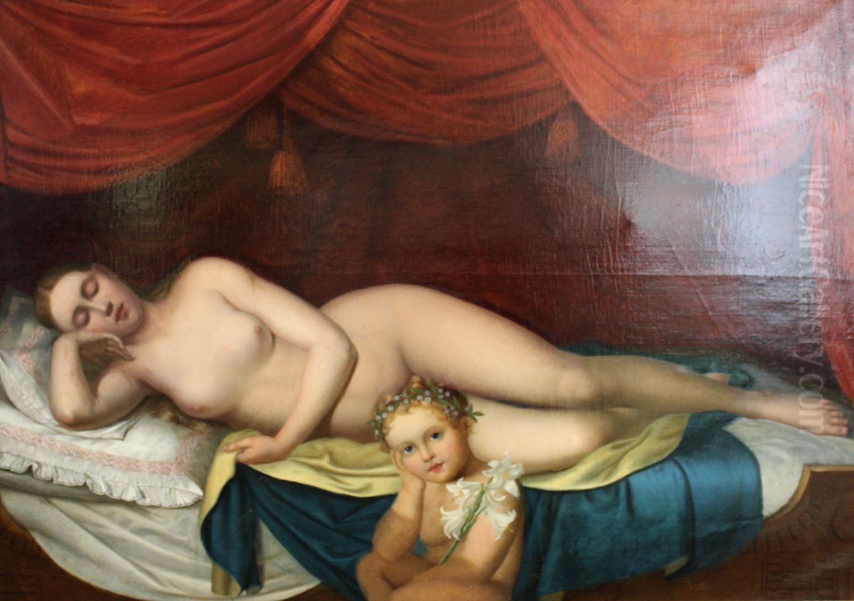 Mother Schweden is peacefully sleeping Oil Painting by Nils Blommer