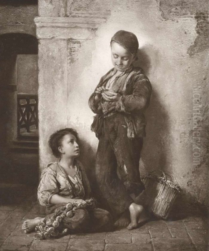 Street urchins Oil Painting by Antonio Rotta