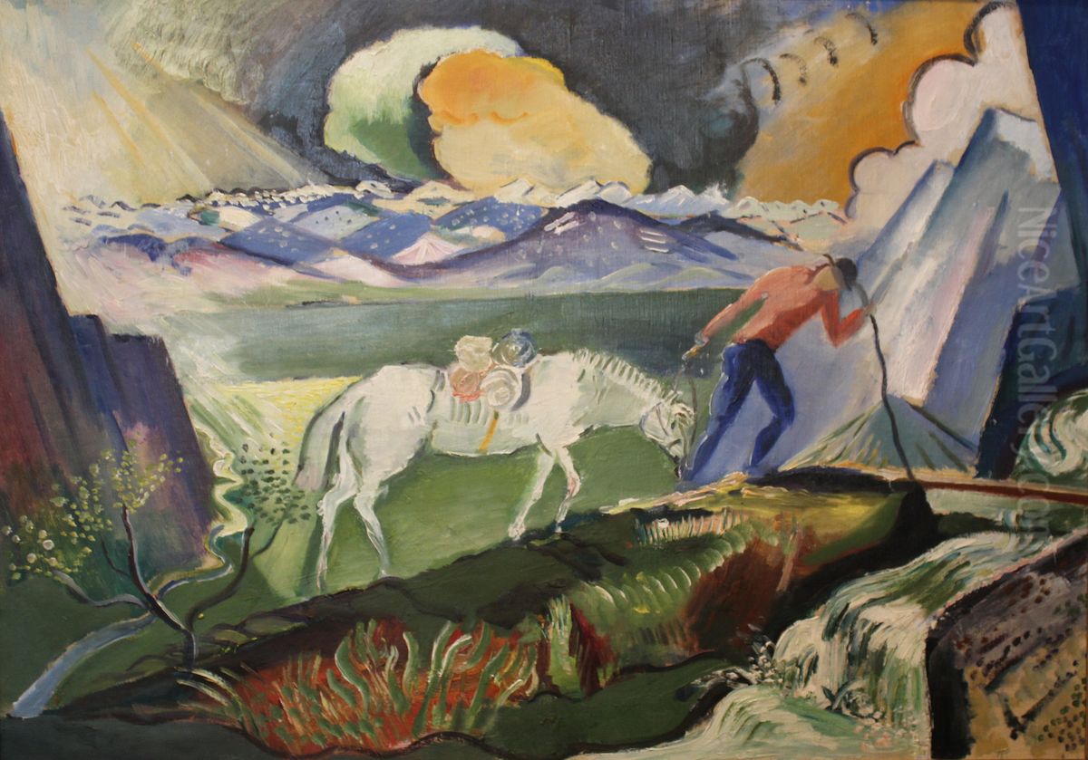 trek in the mountains Oil Painting by Leander Engstrom