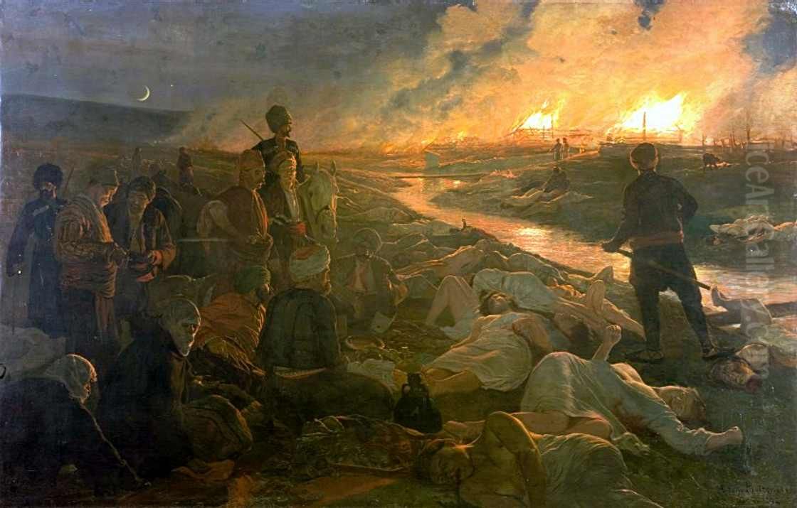 Batak massacre(Bulgaria) 1876 Oil Painting by Antoni Piotrowski