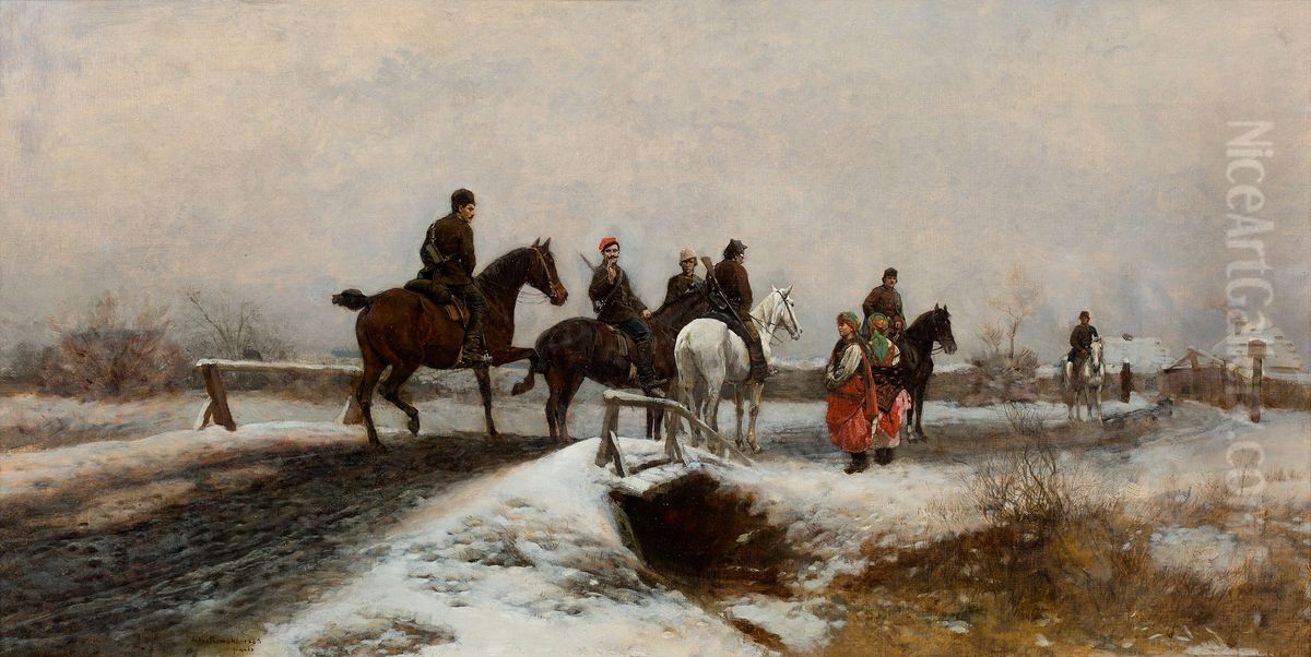 Patrol powstanczy Oil Painting by Antoni Piotrowski