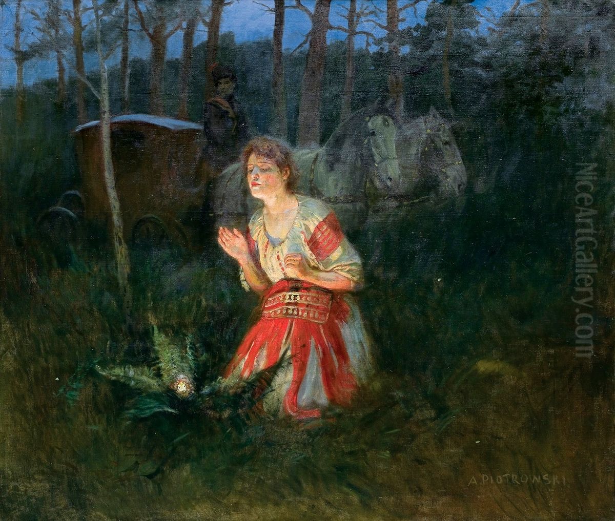 Bajka o kwiecie paproci Oil Painting by Antoni Piotrowski