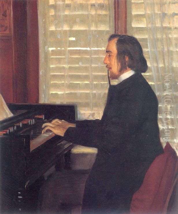 Portrait of Eric Satie at the harmonium Oil Painting by Santiago Rusinol i Prats