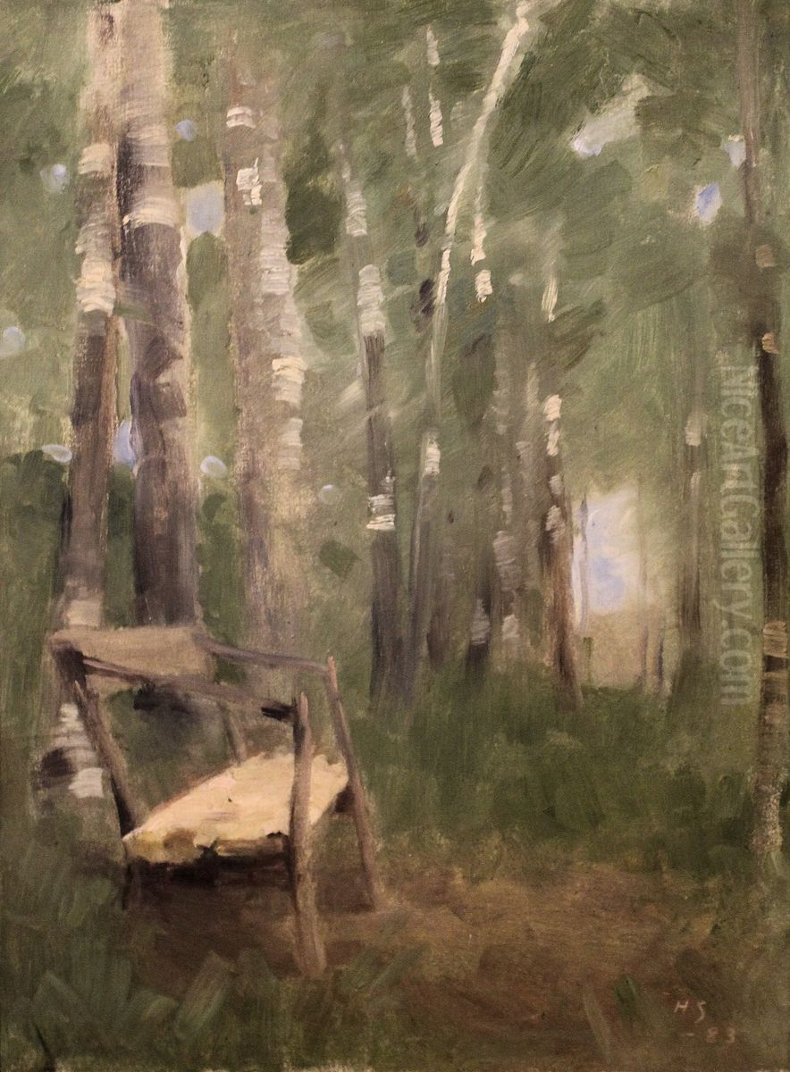 park bench Oil Painting by Helene Schjerfbeck