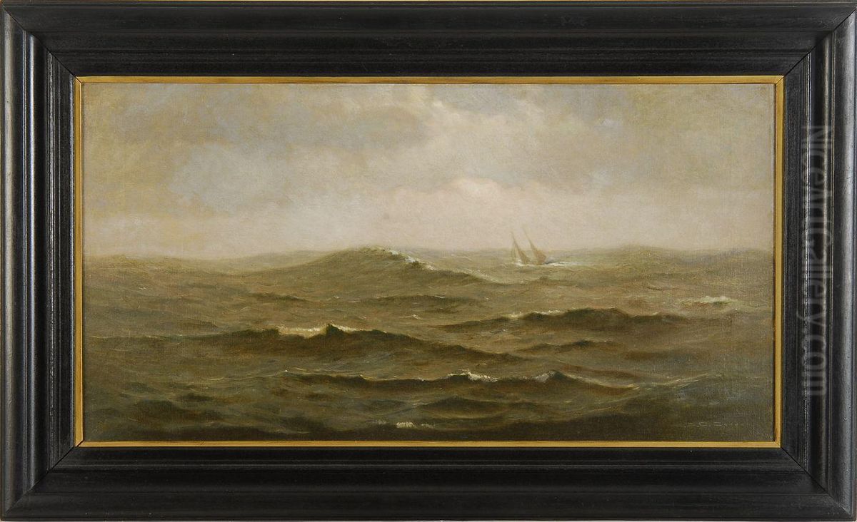 Distant Ship On Choppy Seas Oil Painting by Charles Drew Cahoon
